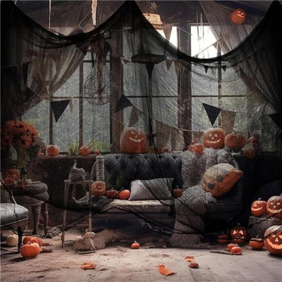 315 x 85 Halloween Black Creepy Cloth, Spooky Fabric Cloth Halloween Decor - Picture 4 of 7